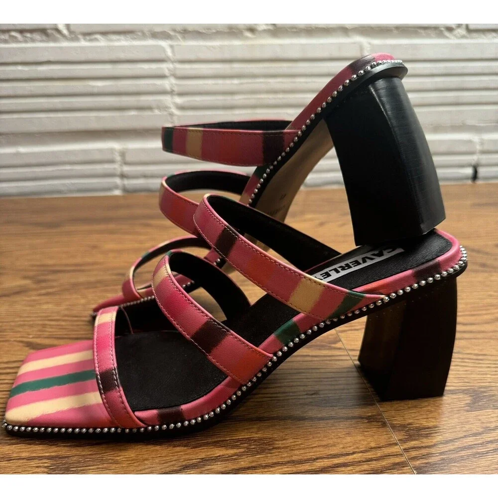Anthropologie Caverley Women Nora Mule Pink Stripe Heels Shoes Size EU 41/US‎ 9